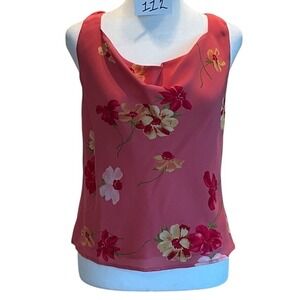 Kasper Petite Floral Cowl Neck Sleeveless Blouse Pink Red 10P